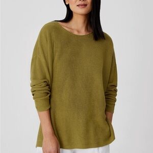Eileen Fisher Green Italian Yarn Organic Linen Cotton Crewneck Light Sweater XS